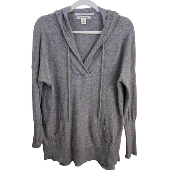 Max Studio 100% Cashmere Hooded Sweater Size L - Picture 1 of 5